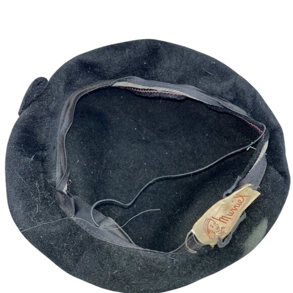 Vintage Muriel black velvet feathers woman's beret cap hat - Picture 5 of 5